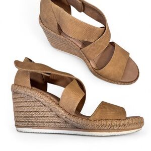 Dr Scholls Tan Leather Strappy Espadrille Wedge Sandals Womens 9.5 Beachy Summer